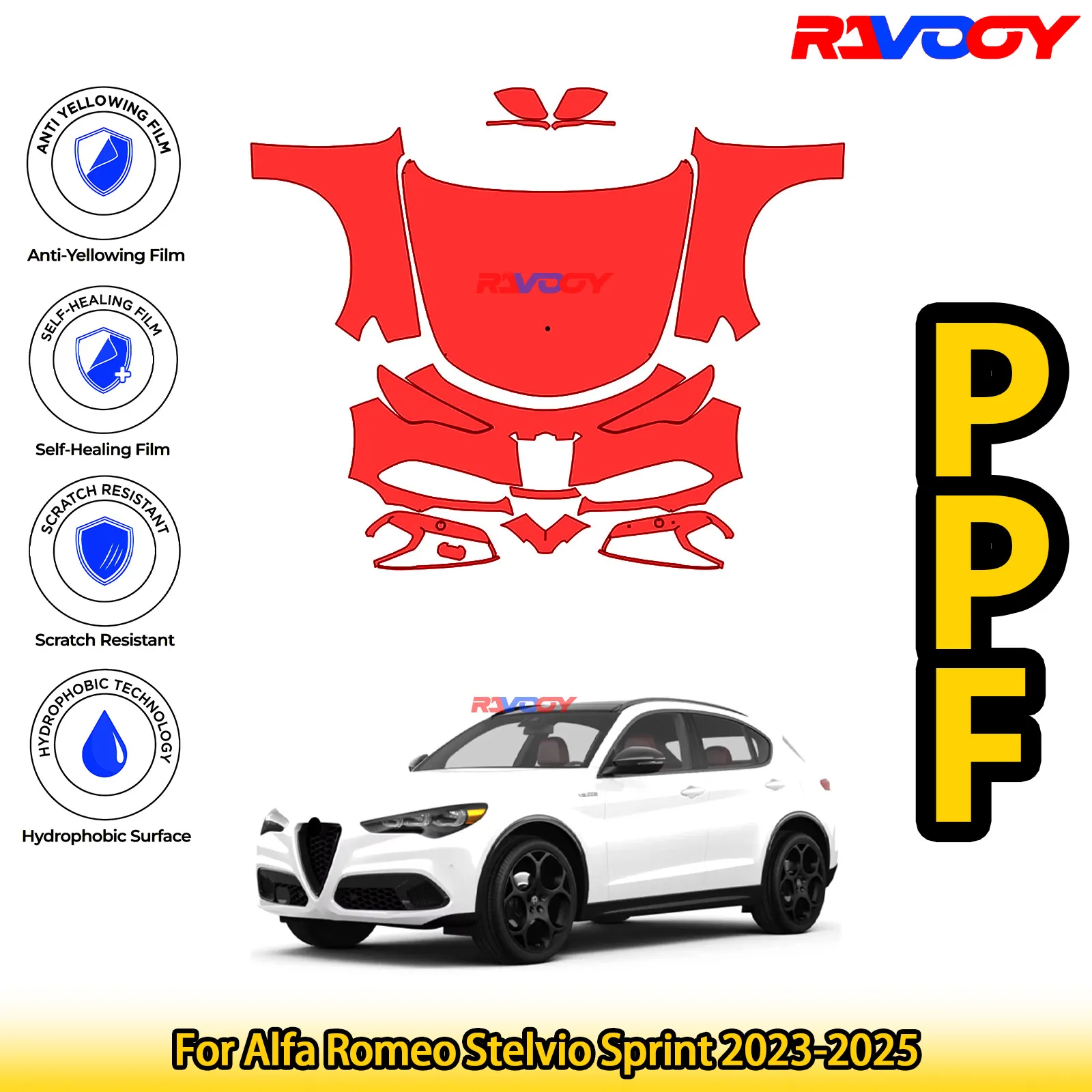 

For Alfa Romeo Stelvio Sprint 2023-2025 Glossy Matte Black Precut front PPF Kit Paint Protection Film