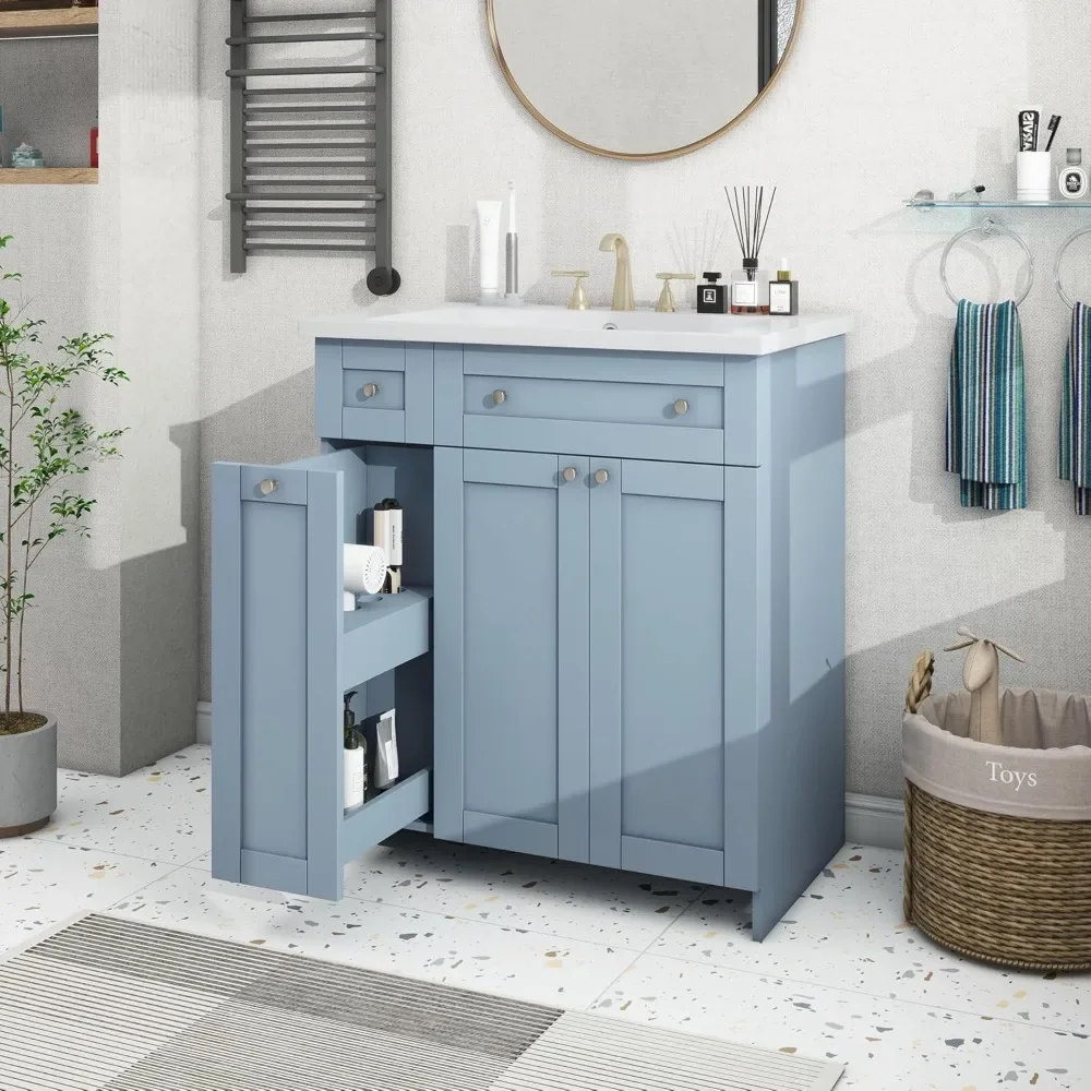 Armoire de rangement avec évier simple, cadre en bois massif, évier encastré ChlorCabinet, bleu, 30 po