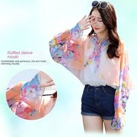 New UV Protection Women Sunscreen Shawl Thin Chiffon Shirt Long-sleeved Cardigan Sun Protection Short Top Flower Shade Scarf
