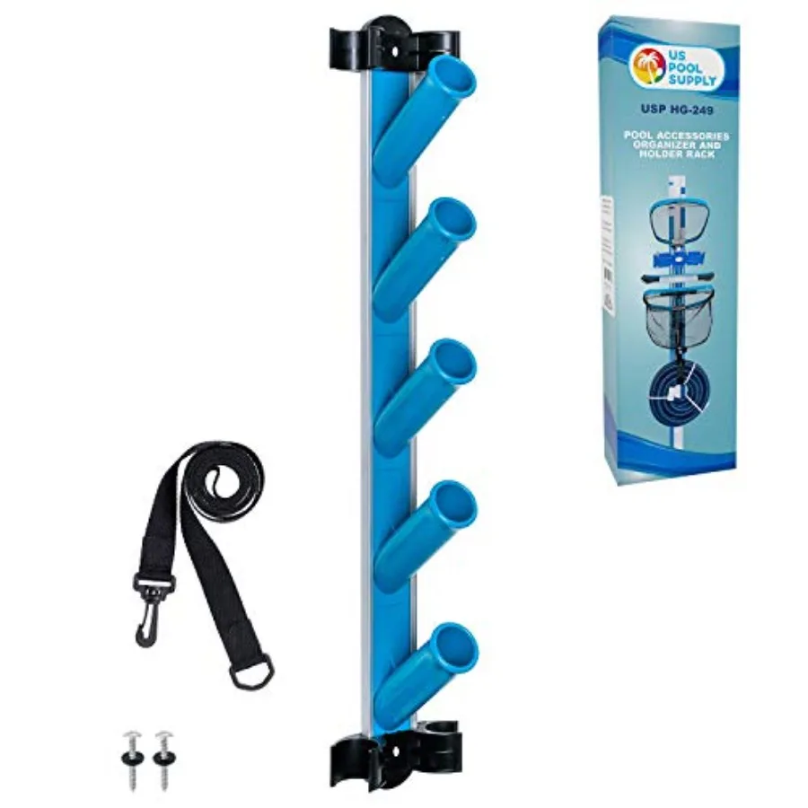 

Pool Equipment Storage Rack Tool - Pool Organizer, Holds Cleaning Accessories, Skimmer Nets, Brushes, Vacuum Heads, Vacuum Hose