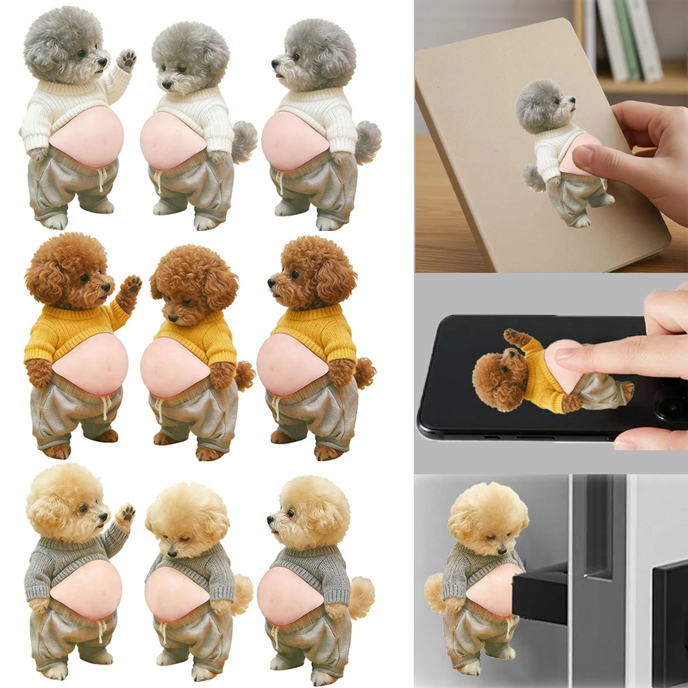 3PCS 3D Teddy Dog Belly Stickers Cute Puppy Wearing Outfit Silicone Self-Adhesive Stress Relief  For Home Decor And Phone 2026