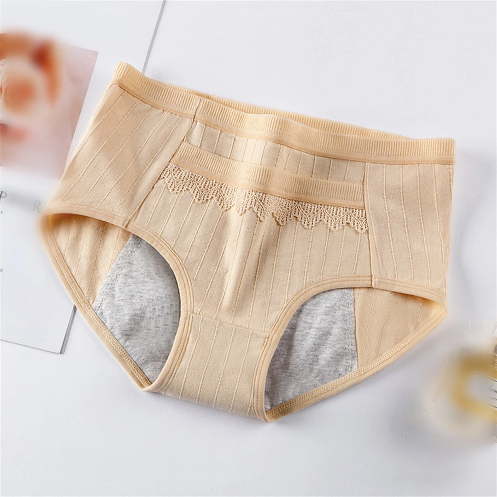 Pure Cotton Panties Women\'s Mid-Waist Warm Menstrual Leak-Proof Pants Girls\' Pocket Lappers Large Size Women\'s Briefs