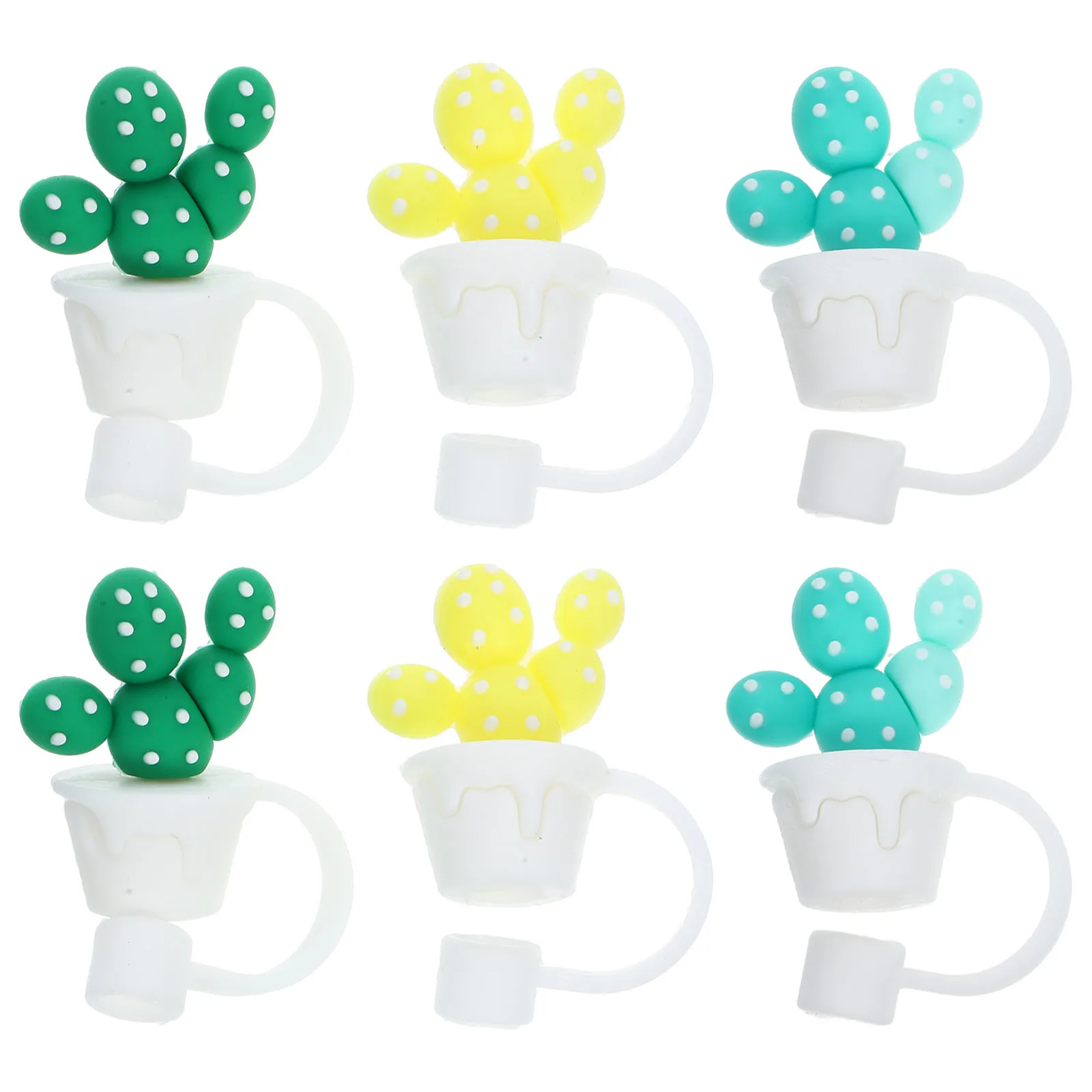 

6pcs Reusable Drinking Covers Thickened Plastic Caps Durable Lightweightcactus Shaped Tips Covers Straw End Plug Dirt Proof