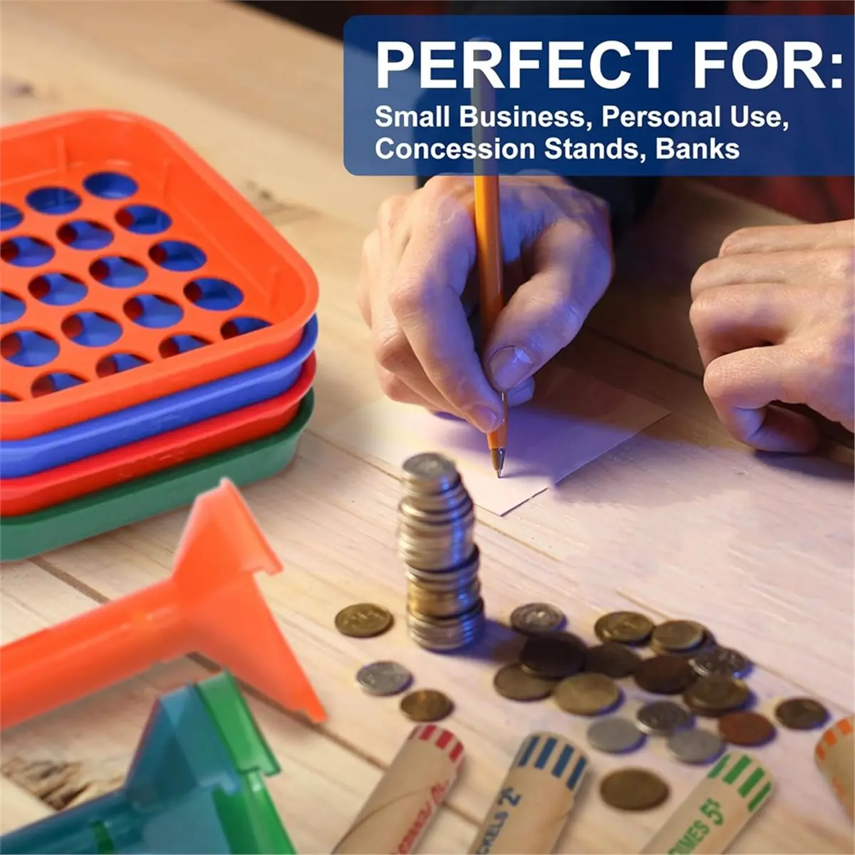 【New User-Coupon!】Coin Sorter Trays & Coin Counter Tubes, Coin Roller Crimping Tool with 100 Pcs Assorted Preformed Coin Wrapper