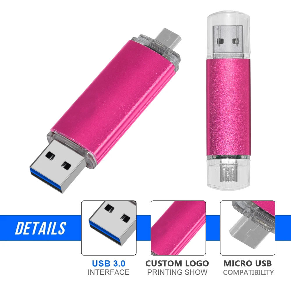 OTG 3 In 1 Metal Flash Drive USB 3.0 Pen Drive ad alta velocità 16GB 32GB 64GB 128ggb 256GB Pendrive Cle USB Memory Stick per regalo