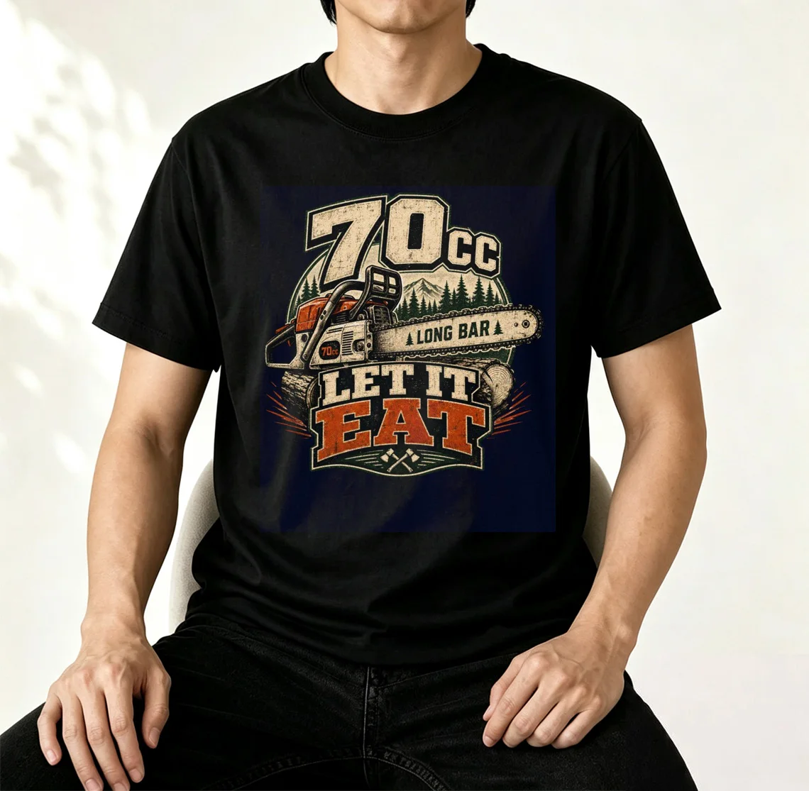 70CC Let It Eat Chainsaw Graphic T-Shirt Vintage Logger Lumberjack Forest Tee Unisex Casual Short Sleeve for Woodworker Arborist