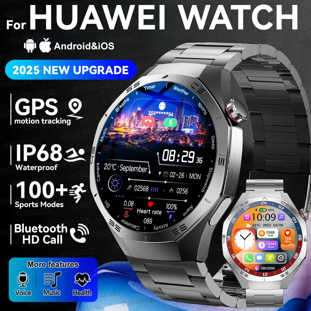 

2025 New For HUAWEI Watch GT5 Pro Men 1.52" AMOLED Screen GPS Trackr IP68 Waterproof Heart Rate Bluetooth Call Sports SmartWatch