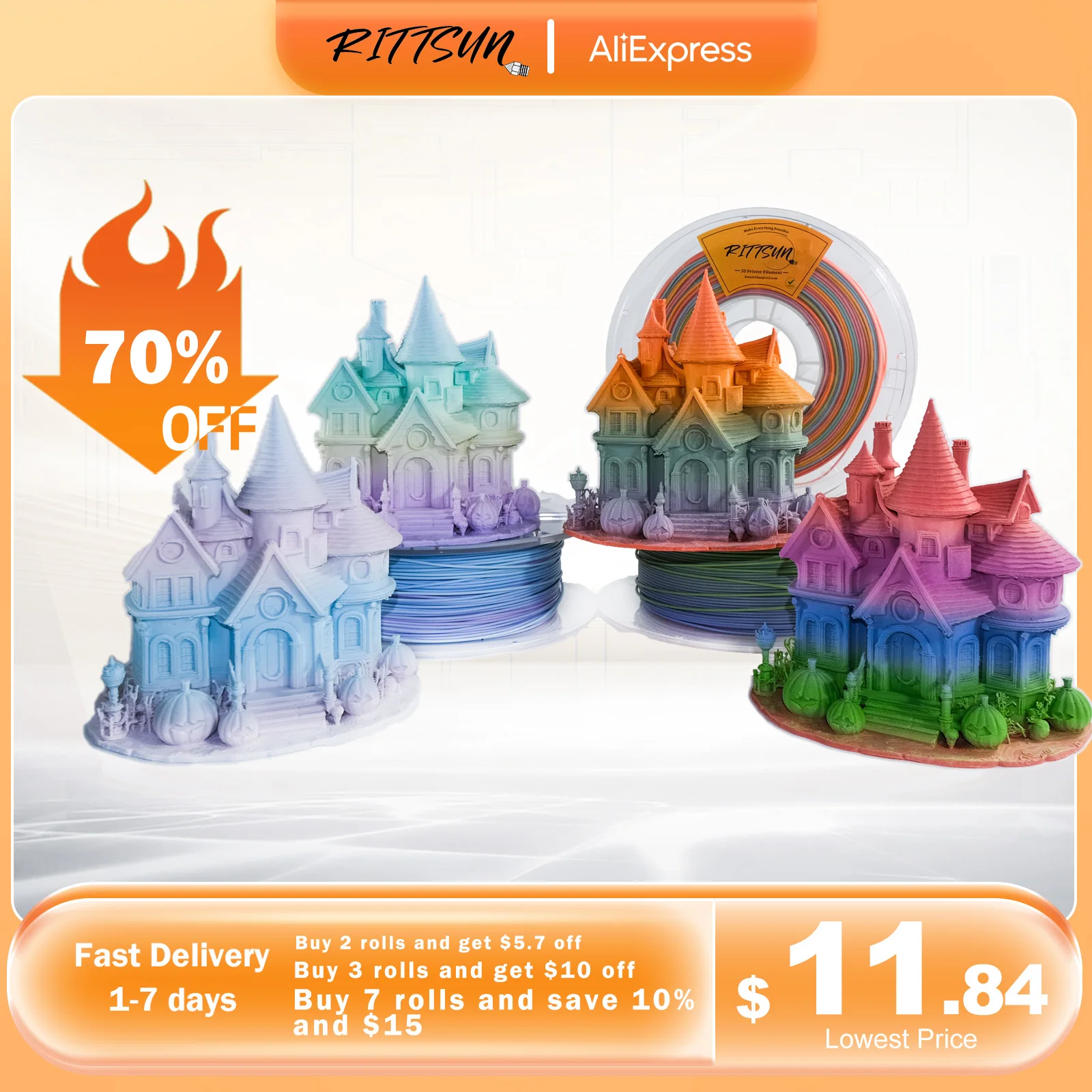 

RITTSUN матовая Радужная Нить пла для 3D принтера 1 кг 1,75 мм ± 0.03 диаметр Высококачественная нить для печати FDM Быстрая доставка