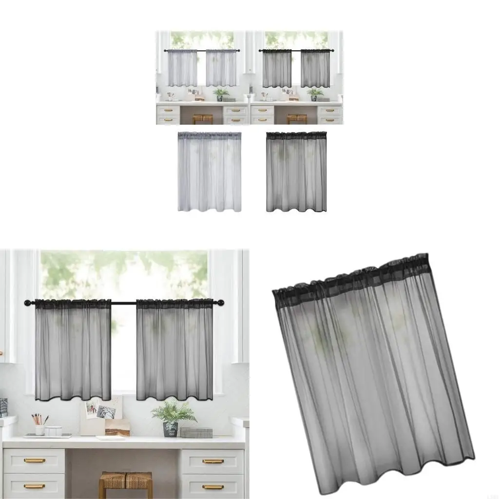 L9BE Semi-Transparents Polyester Sheer Curtains Grommets Voile Window Curtain Drapes for Bedroom Living Room