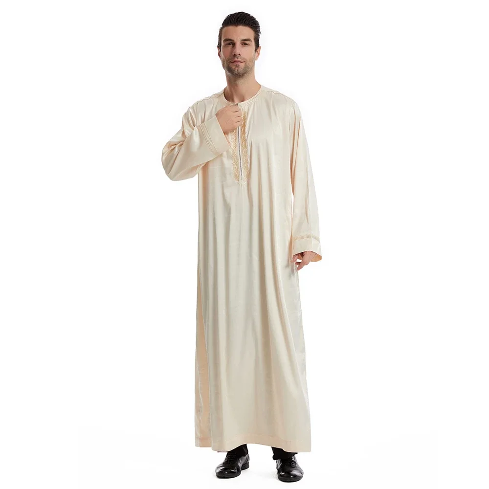 Men Jubba Thobe Arab Muslim Middle East Ramadan Robe Islam Kaftan Muslim Dubai Zipper Thobe Abaya Daffah Dishdasha Prayer Dress