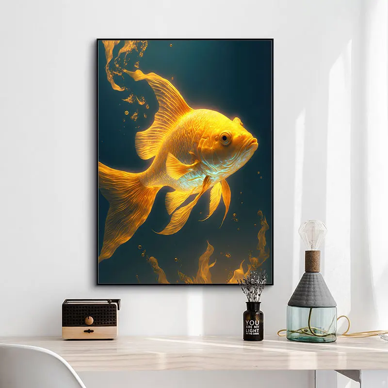 Beautiful Colorful Fish Tail Koi Goldfish In The Water Fish Tank Room Home Decor Posters Prints Canvas Painting Wall Art Picture