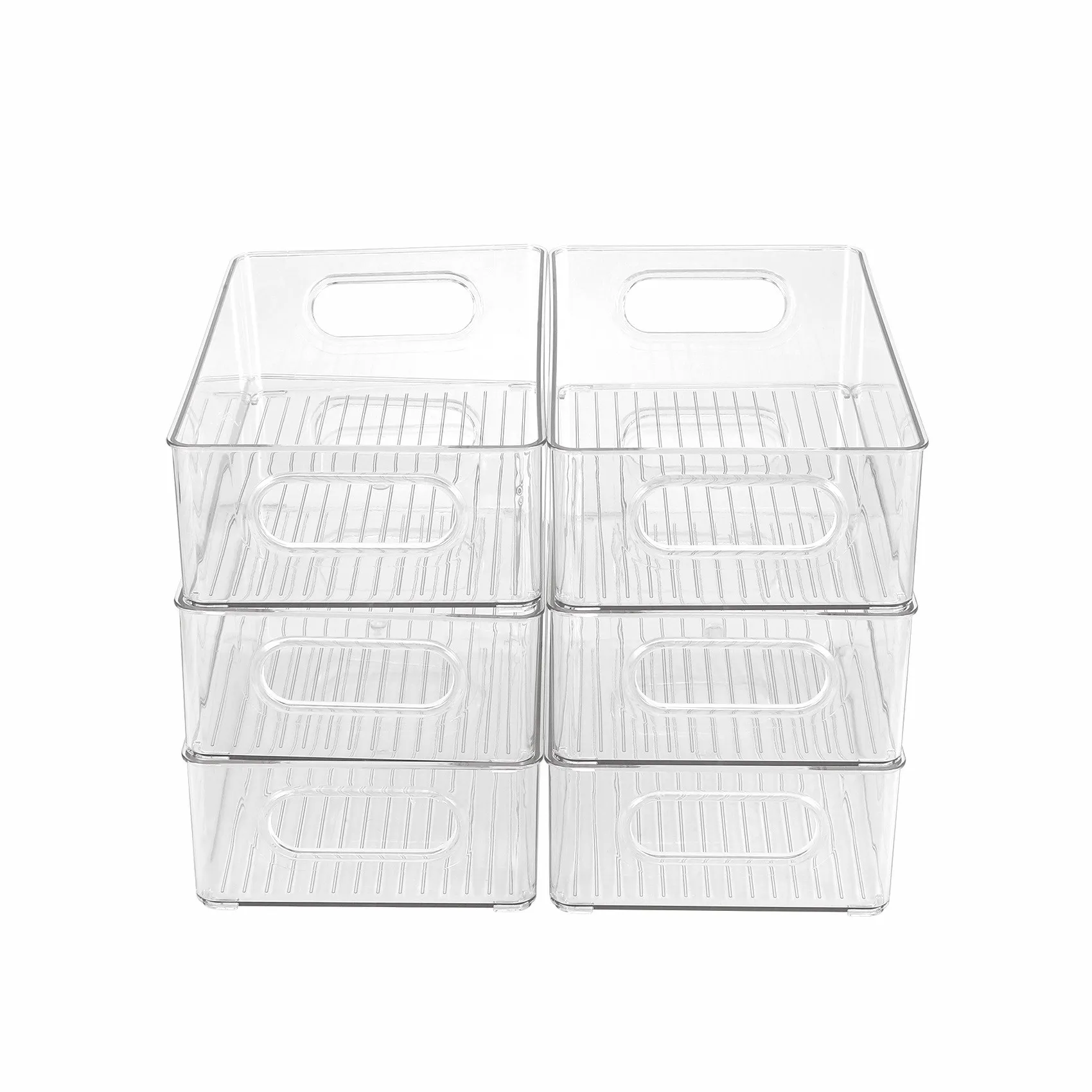 

6Pcs Refrigerator Organizer Bins Stackable Fridge Organizers with Cutout Handles Clear Plastic Pantry Food Storage Rack