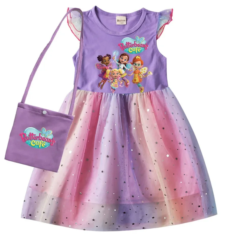 AIAI 2025Butterbeans Cafe Girls Dresses Kids Butterbean Princess Clothess Cosplay Costume Children Fly Sleeve Casual Dress Bag - view 5