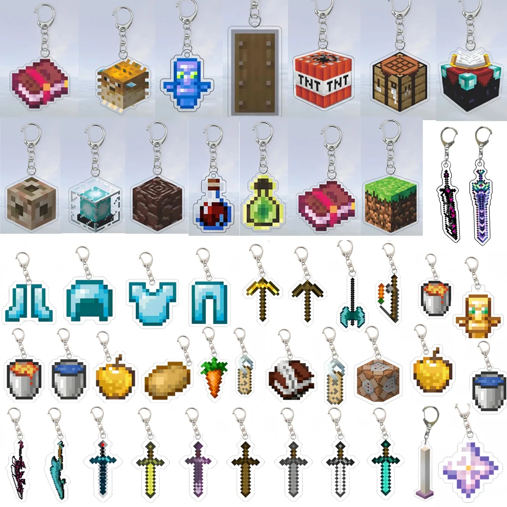 

Mineral Lron World Peripheral Toy Keychains Pendants Lmmortal Totems Diamond Swords Enchanted Golden Apples Pixel style Bag Hook