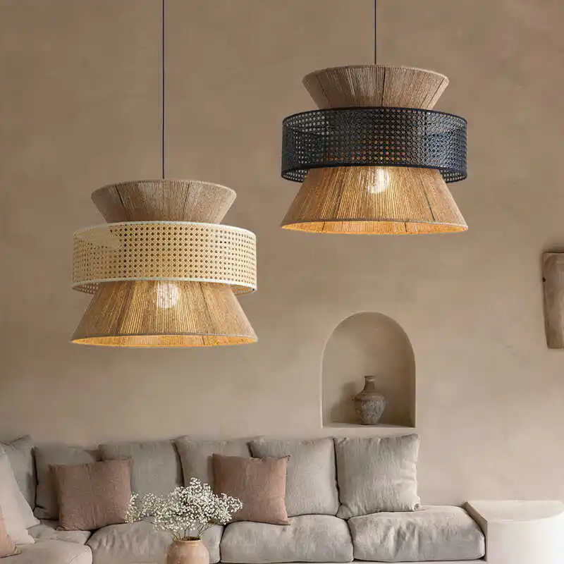 

Hemp rope chandelier medieval tea room homestay rattan lamp retro restaurant bedroom rattan art lamp