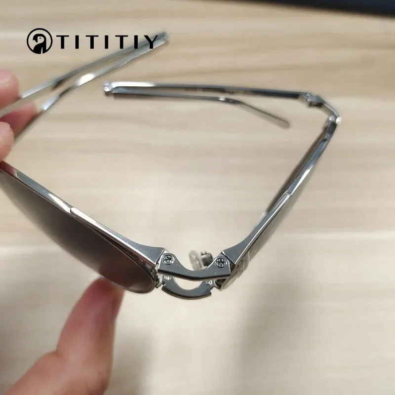 

Ultra-Light Pure Titanium Folding Polarized Sunshade Aviator Double Bridge Sunglasses Men Driving Anti-Glare Fishing Sun glasses
