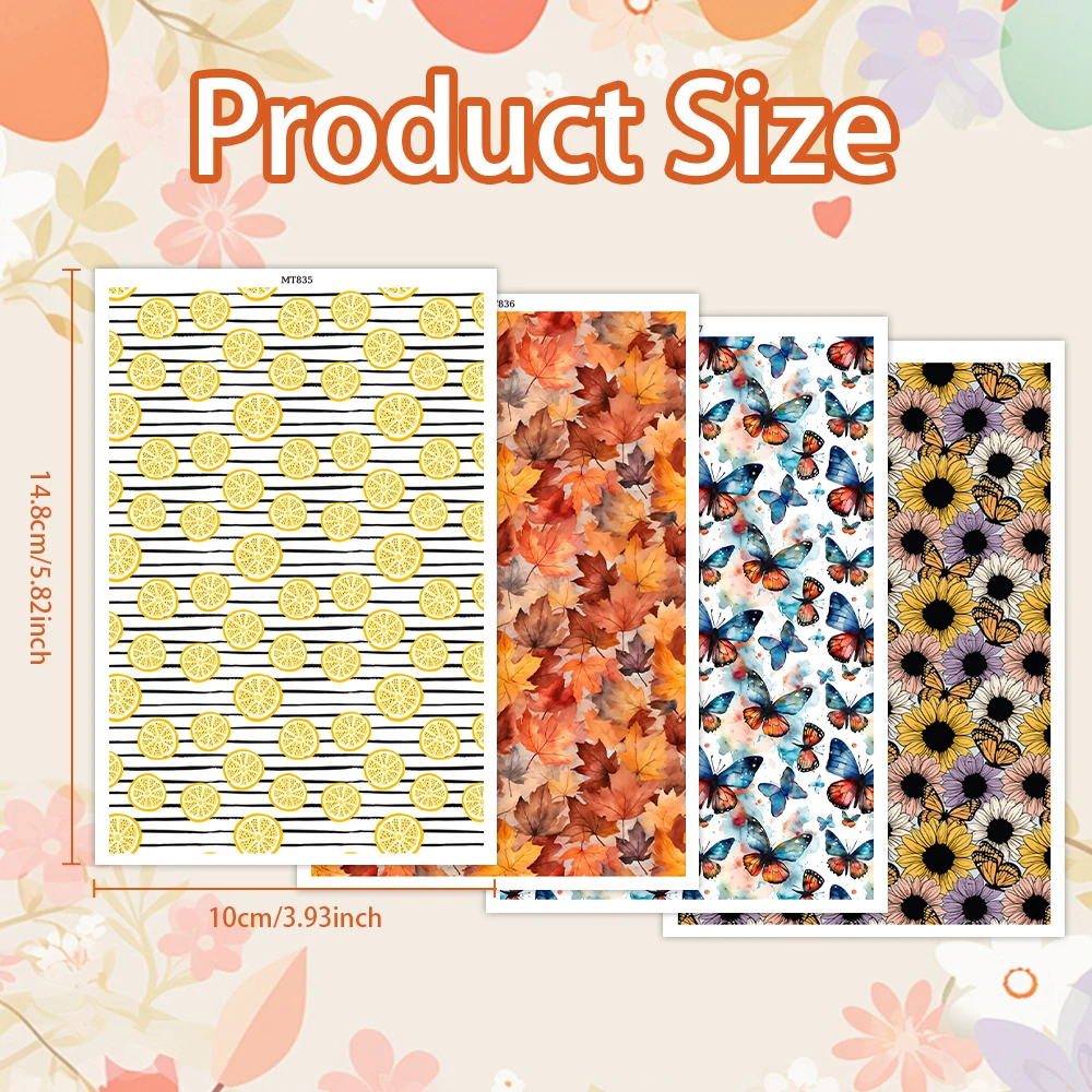 Summer Fall Water Transfer Paper for Earrings, Lemon Maple Leaf Sunflower Decal Sheets Seasonal DIY Jewelry Gift for Crafters