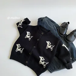 Children Clothing Fashion Cute All Match Sweater 2024 Winter New Cartoon Knitted Cardigan Boys and Girls Casual Warm Top