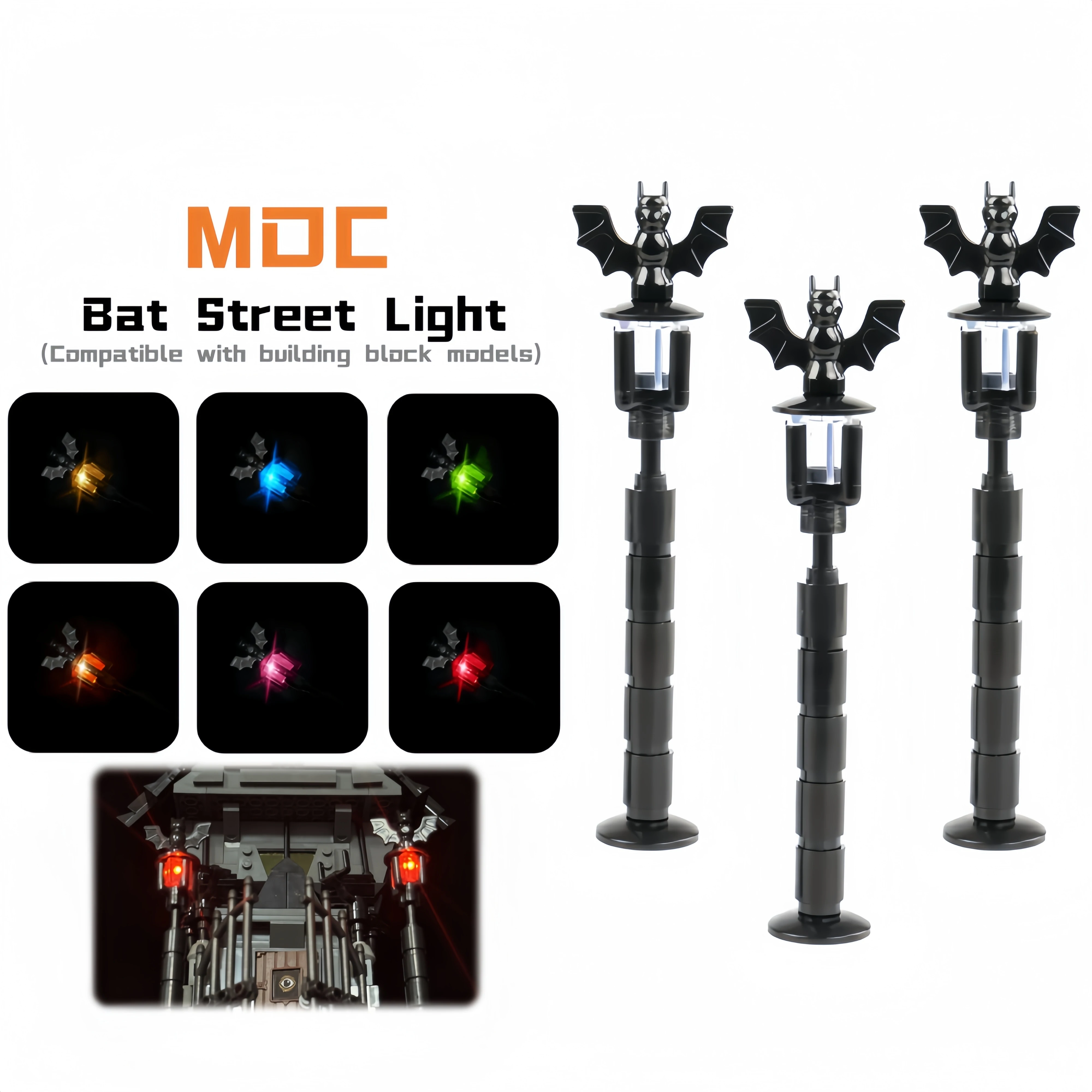 

3PCS Halloween Castle Street Light LED Block Light MOC Compatible with Bricks Powered by USB Cable (Excluding Battery)