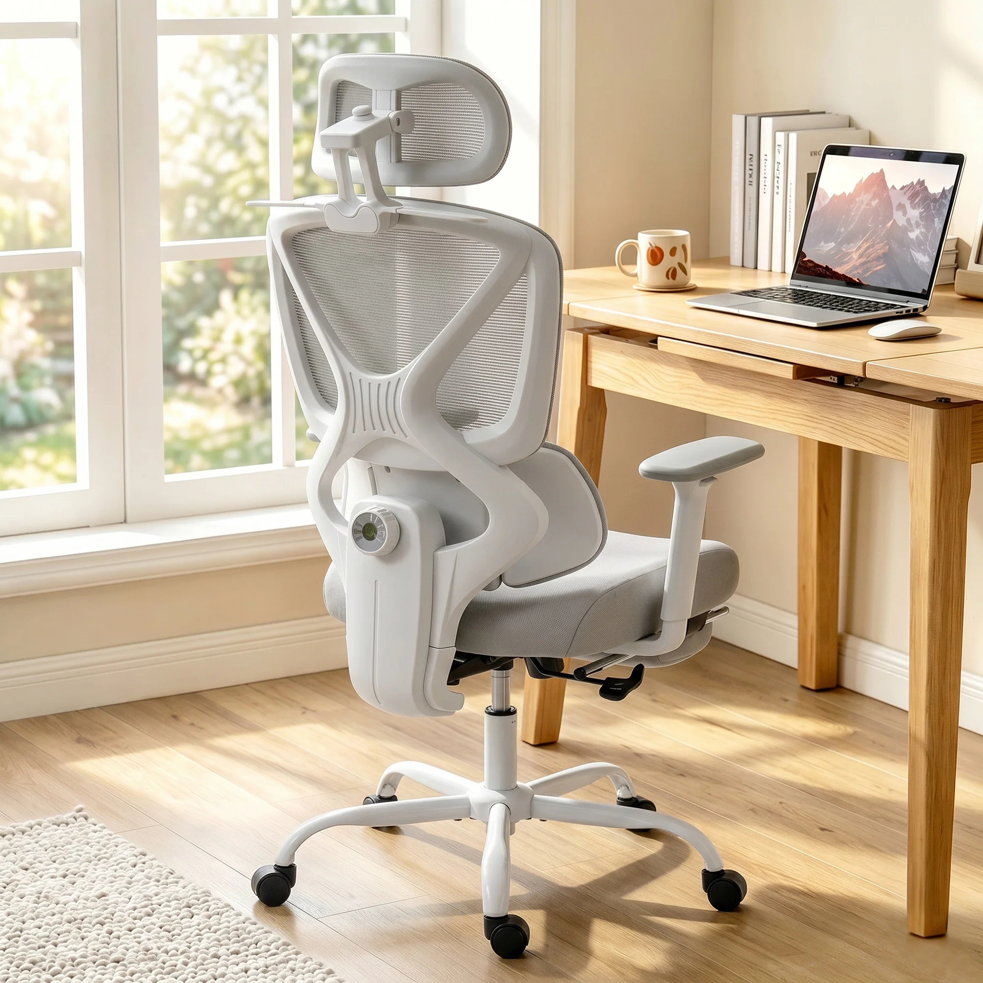 Cadeira de Escritório Ergonômica Homcom 2026 Direto da Fábrica, Cadeira de Escritório com Suporte Lombar Dinâmico Adaptável, 73X75X120-128Cm