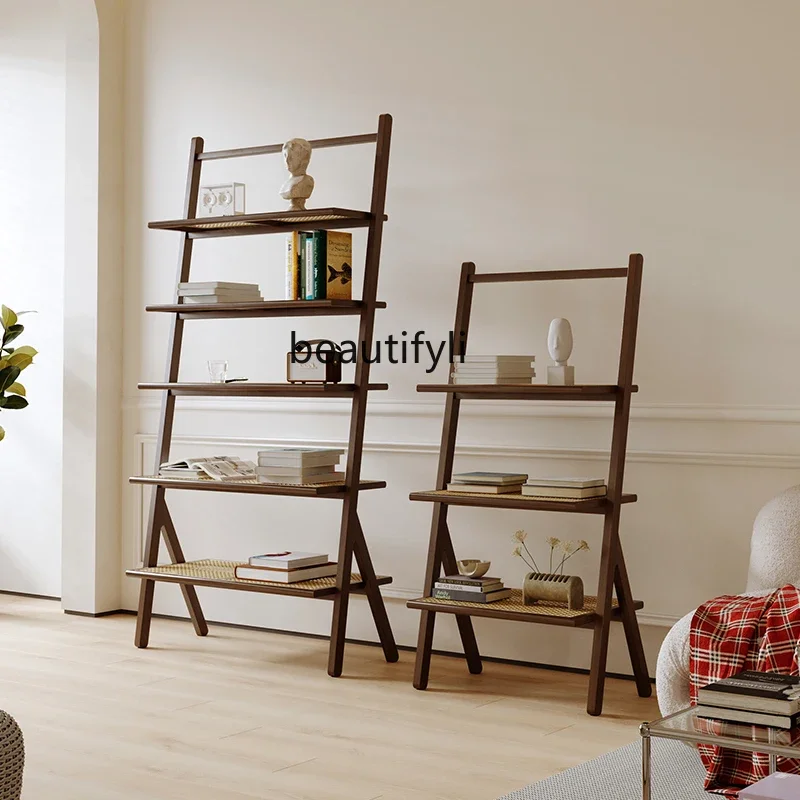 رف كتب من الخشب الصلب من الأرض إلى السقف خزانة تخزين عتيقة من خشب الرماد رف غرفة المعيشة رف الرياح خزانة كتب متعددة الطبقات #3