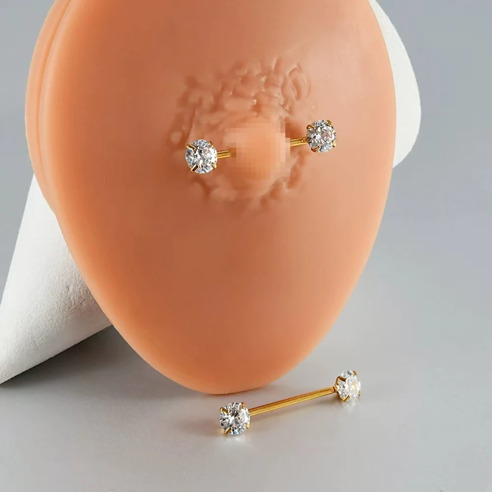 2PCS Heart Nipple Piercing Titanium CZ Crystal Sexy Leaf Nipple Shield Ring Nails Barbell Body Pierced Jewelry Chest Decor 16G