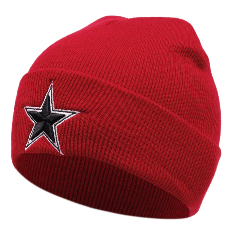 Soft Beanie Hat Men Acrylic Fashion Pentagram Embroidery Knitted Caps For Men Casual Winter Hat Women 2023 Warm Bonnet Homme