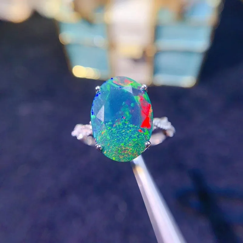 Simple 925 Silver Black Opal Ring for Daily Wear 100% Natural Opal Ring Sterling Silver Gemstone Jewelry