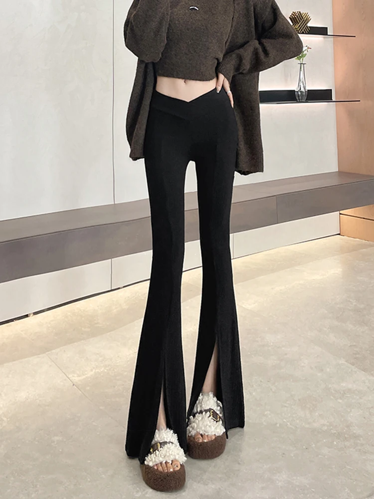 بنطلون نسائي عالي الخصر بتصميم واسع من الأسفل من ثينيد، مناسب للخريف والشتاء، ضيق ومريح، بنطلون كاجوال أنيق للسيدات