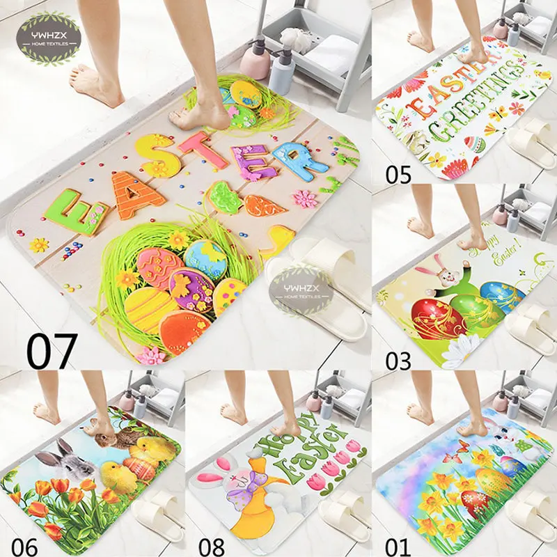 

Happy Rugs Bunny Eggs Flower Cute Bath Rug Soft Flannel Runner Comfort Mat Non Slip Doormats Bathroom Kitchen Mats For Floor