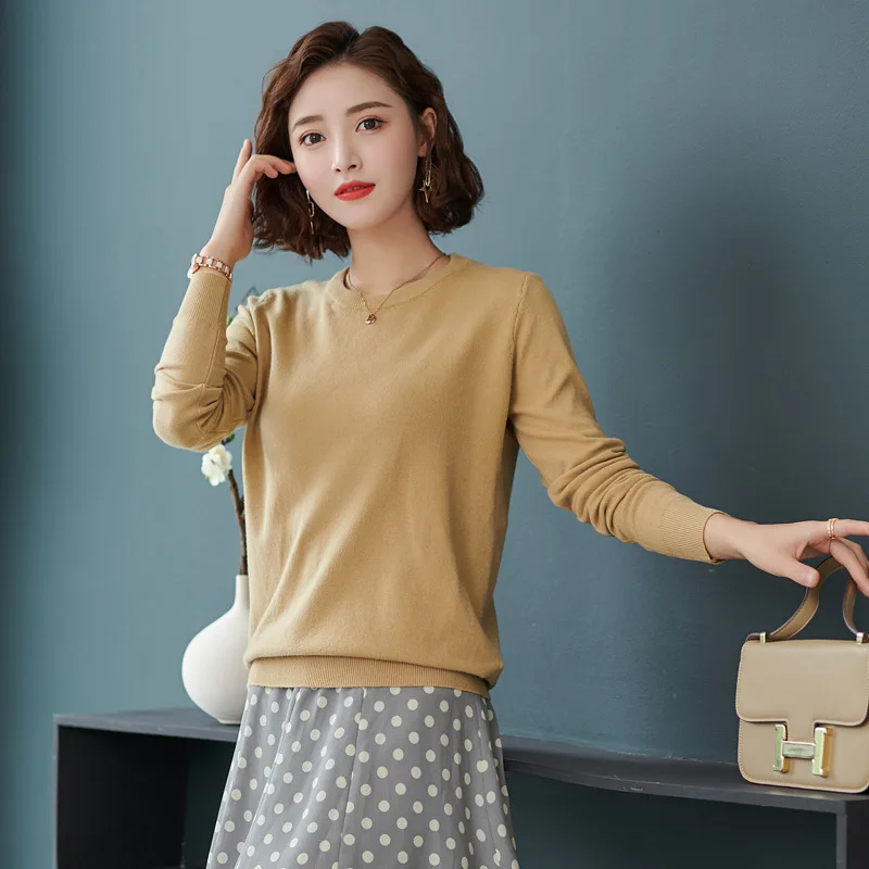 100% Pure Wool Cashmere Sweater Women\'s O-neck Pullover Casual Knit Top Autumn and Winter Women\'s Coat Korean Fashion