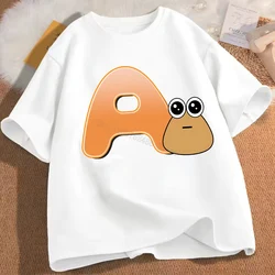 My Pet Alien Pou Letter A-Z Print T-shirt Kids Clothes Cotton Cute Anime Figure Children Clothing Boys Girls Short Sleeve Tops