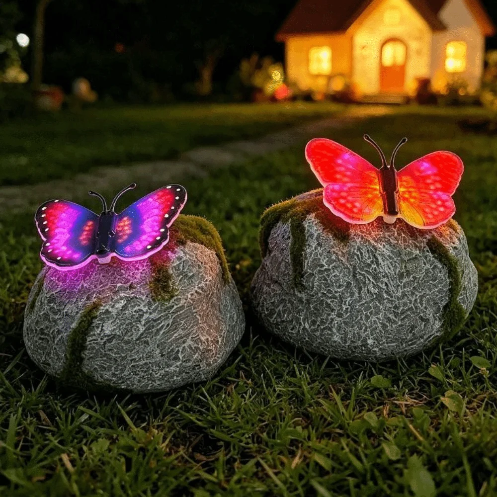 Simulation Stone Solar Butterfly Stone Lamp LED Light Butterfly Outdoor Garden Landscape Light Waterproof Design