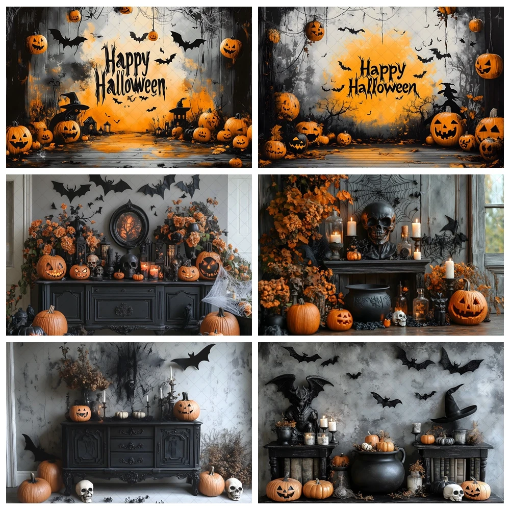 

Vintage Halloween Photography Background Scary Ghost Bat Kids Birthday Party Cake Smash Portrait Decor Backdrop Photo Studio