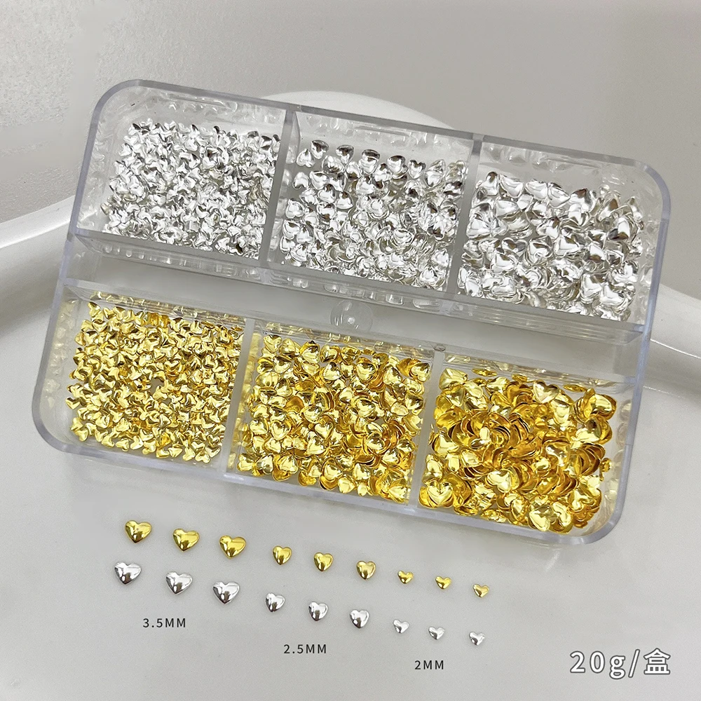 6/12 grilles amour coeur métal Rivet ongles breloques or/argent 3D métal coeur décorations d'ongles étoile lune bricolage manucure accessoires