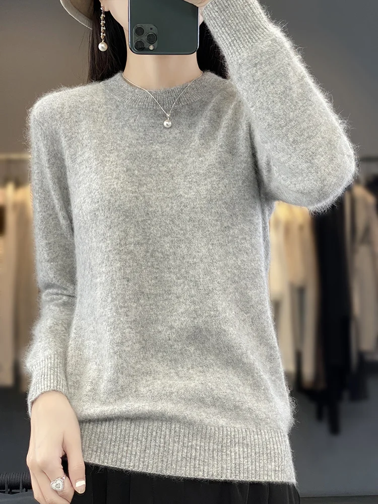 

Aliselect Long Sleeve Women Sweater O-neck Soft Pullover 100% Mink Cashmere Casual Bottom Knitwear Female Clothing Basic Tops