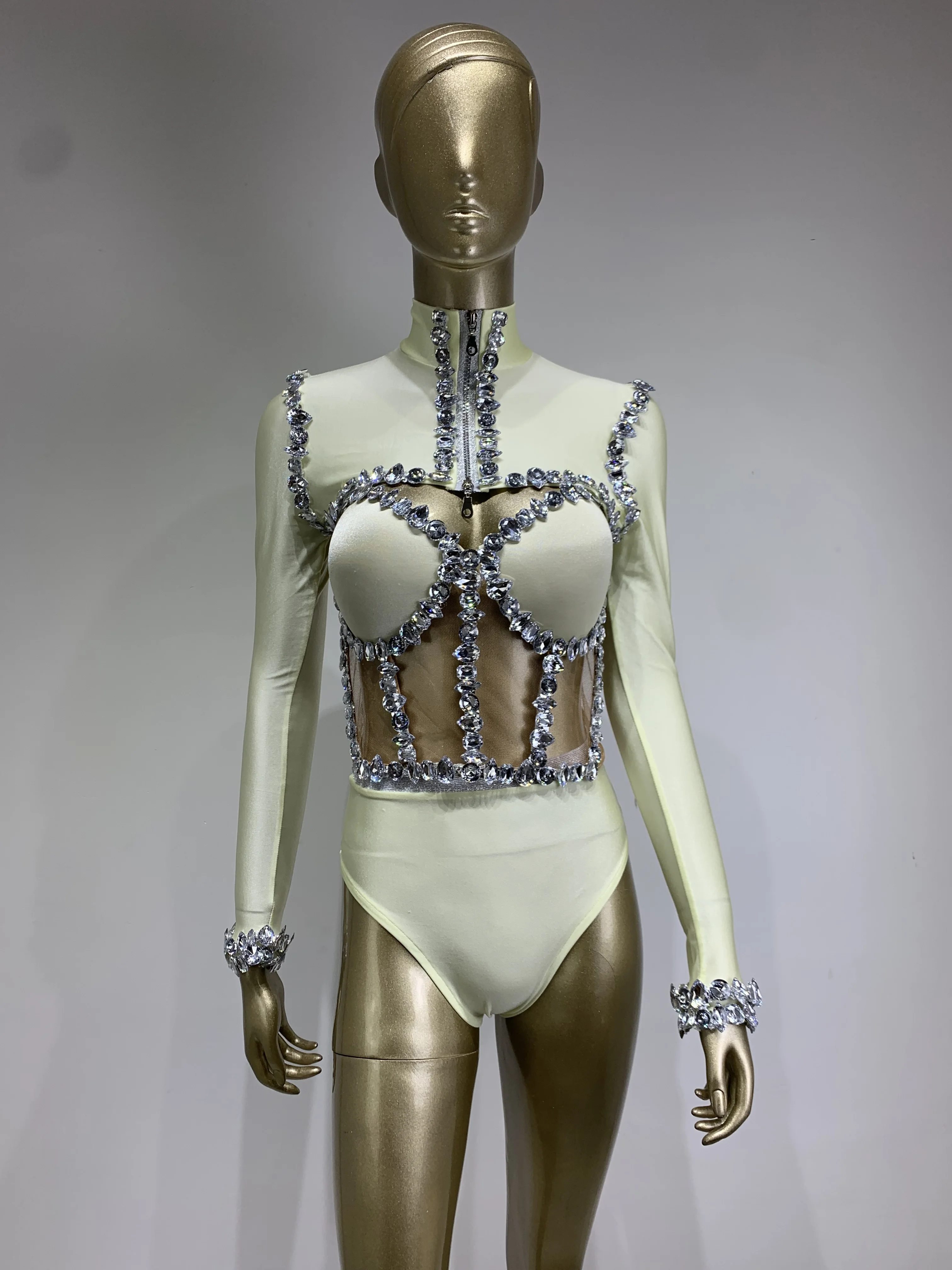 Conjunto de leotardo Sexy con diamantes brillantes para mujer, traje de baile para actuación, cantante, bailarina, ropa de escenario, traje de baile