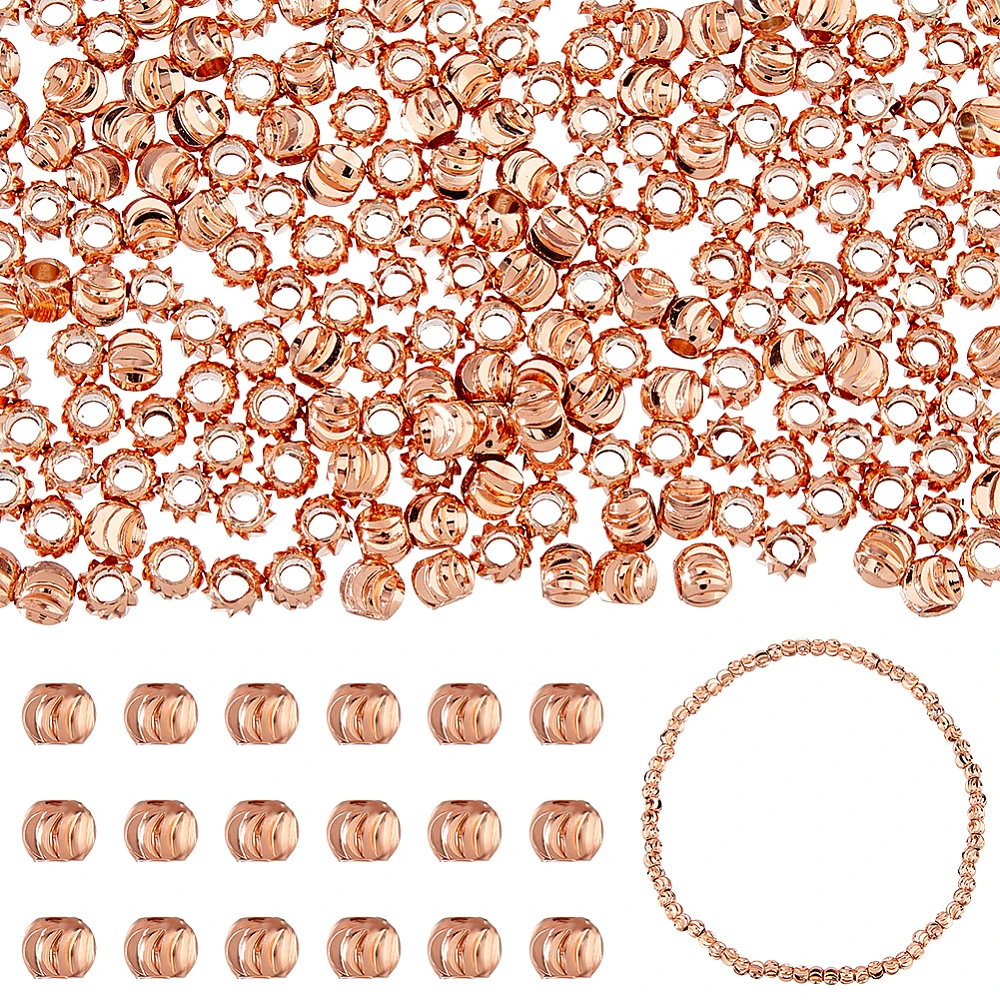 200Pcs Pure Copper Bead 2mm Brass Spacer Beads Rose Gold Spacer Beads Corrugated Round Bead Loose Spacers for Bracelets
