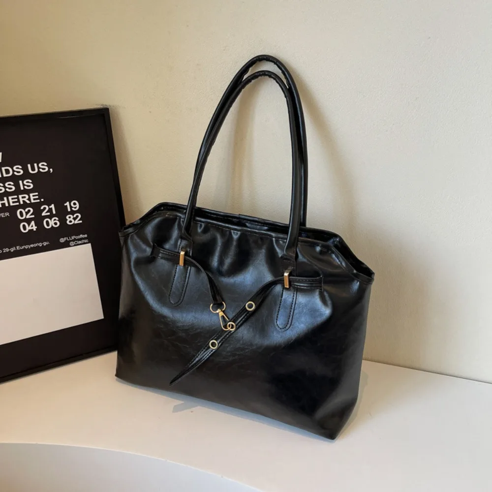 

Fashionable Korean Style Retro Shoulder Bag PU Leather Brown Ladies Briefcase Solid Color Large Capacity Tote Bag Women