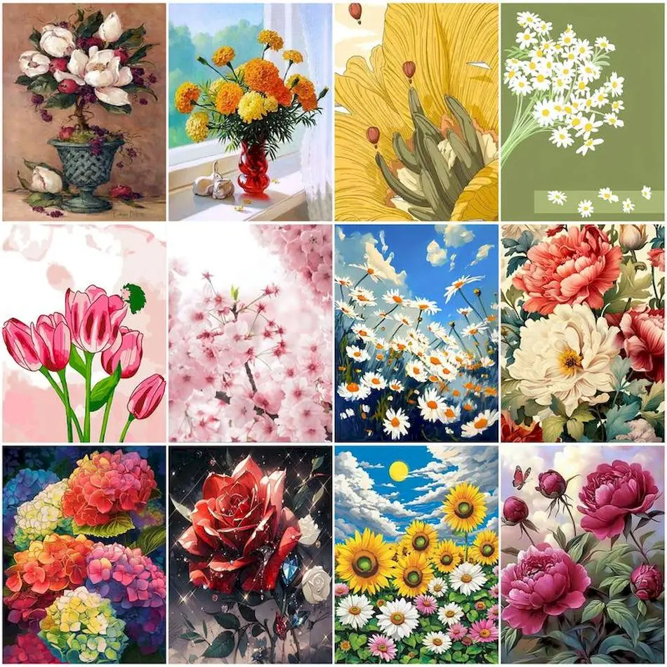 

RUOPOTY Painting By Numbers For Adults Flowers Art Supplies Paint Kit Handmade pictures Canvas Crafts Acrylic wall decoration