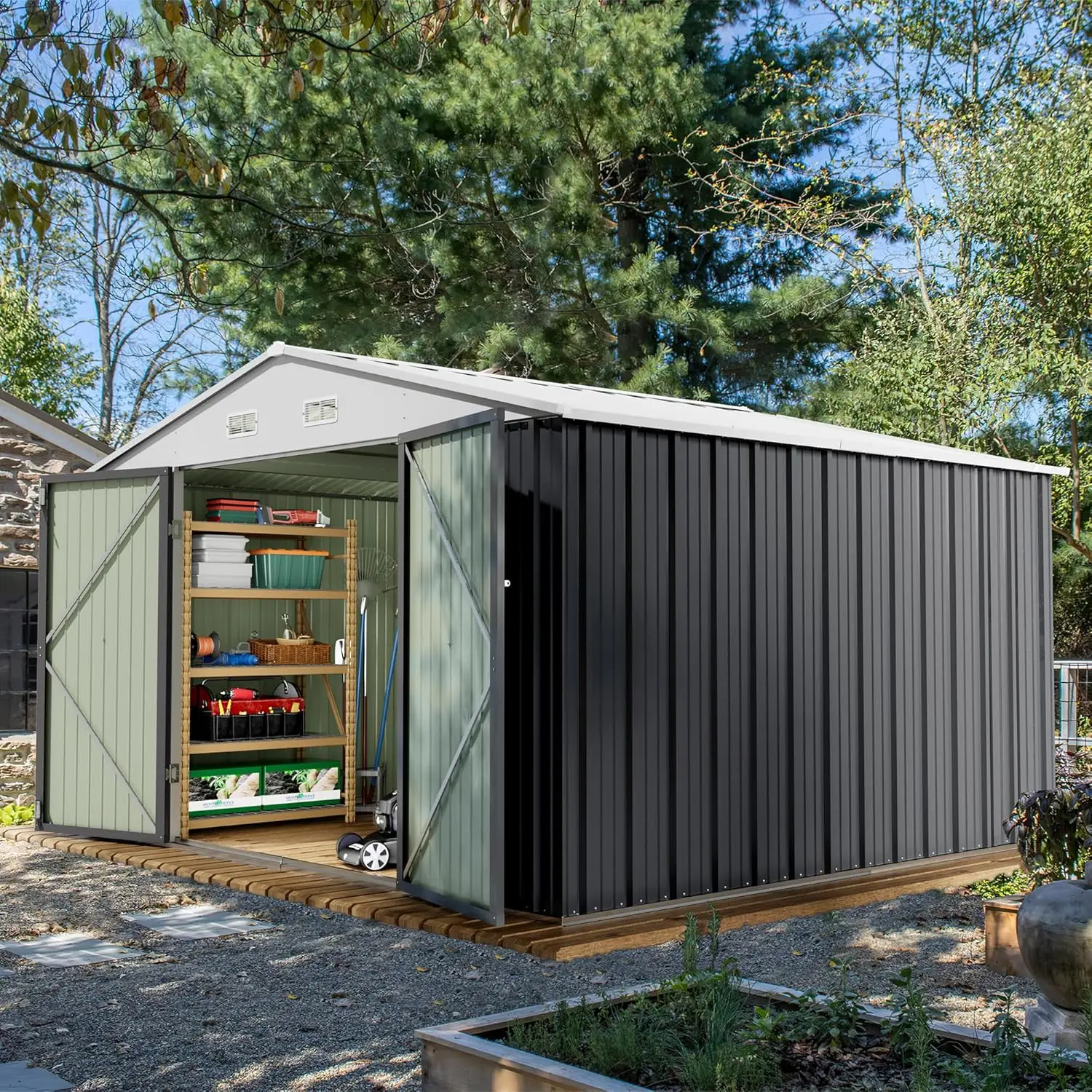 

10 x 10 FT Outdoor Storage Shed, Metal Garden Sheds & Outdoor Storage Clearance, Large Tool Shed Outdoor with Single, Custom