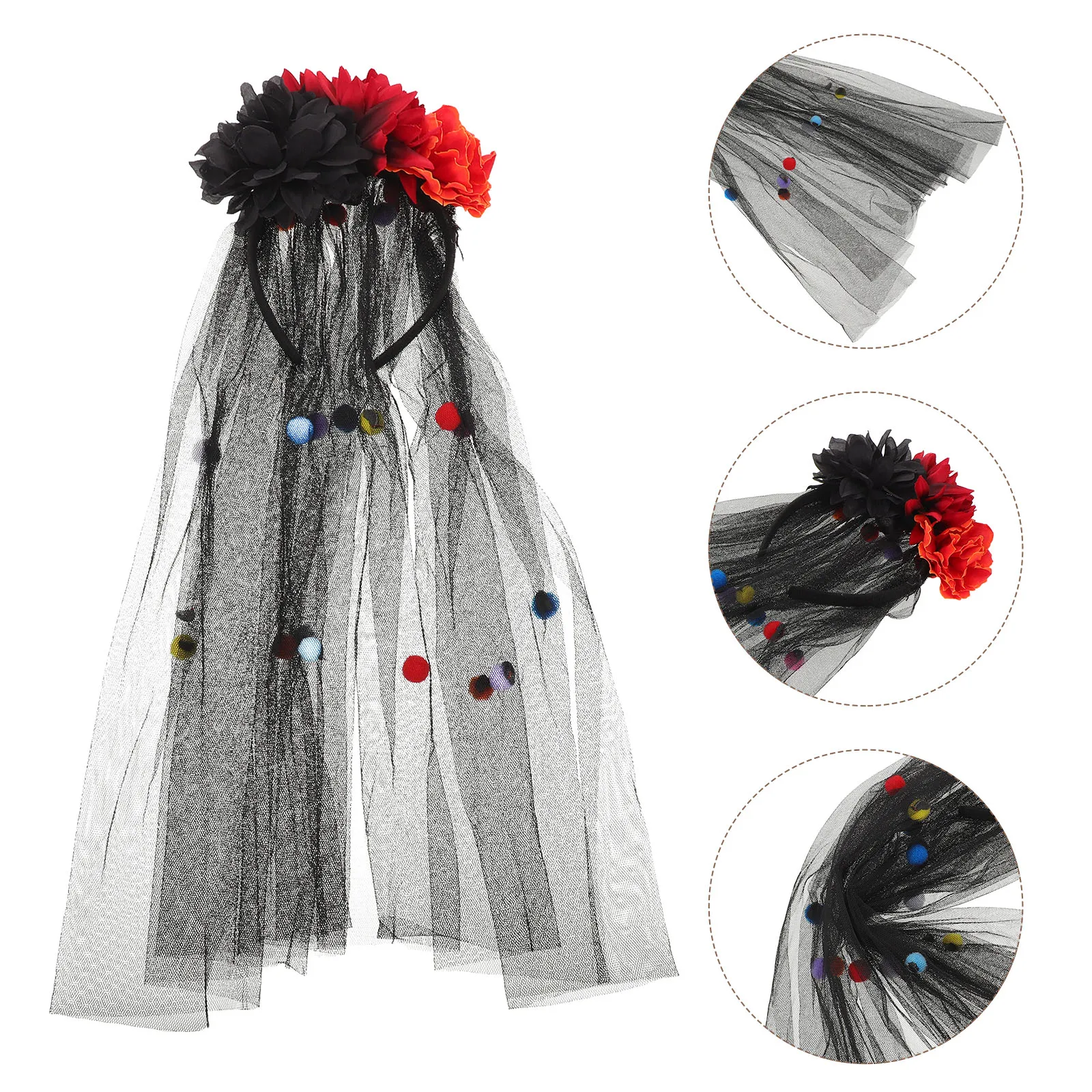 

Dark Bride Headband Veils Day of The Dead Cosplay Makeup Costume Props Flower Ghost