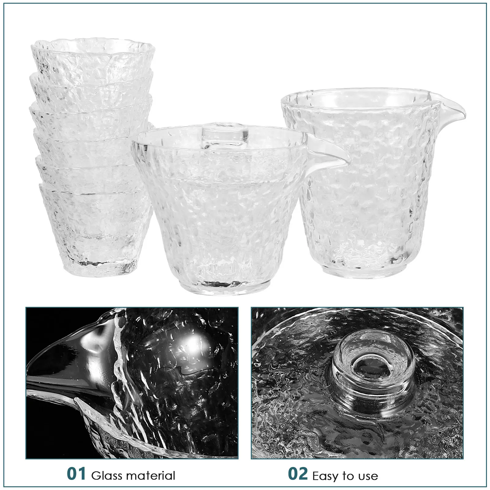 

1Set Glass Tea Set Chinese Design Heat Proof Teacups for Drinking Tea Coffee Portable Serving Kit Home Decor Gift