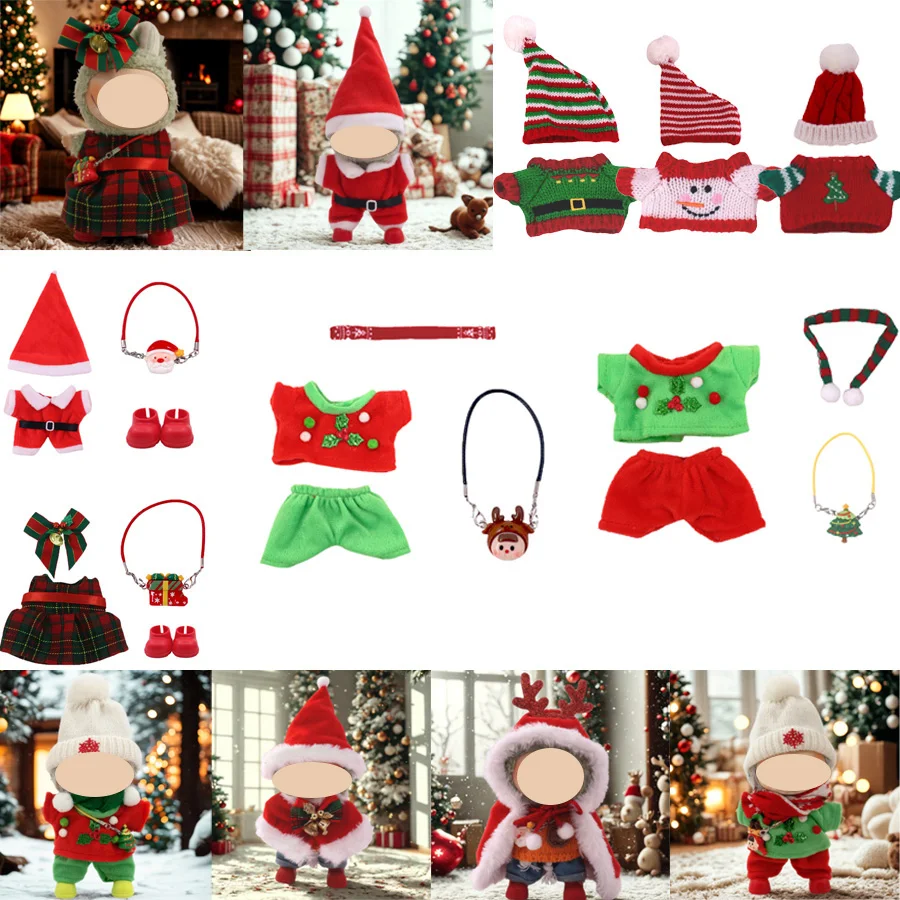 Suitable For Labubu 17cm Doll Accessories, Cute Hats, Sweaters, Pants, Christmas Clothing Set, Children's Christmas Gifts