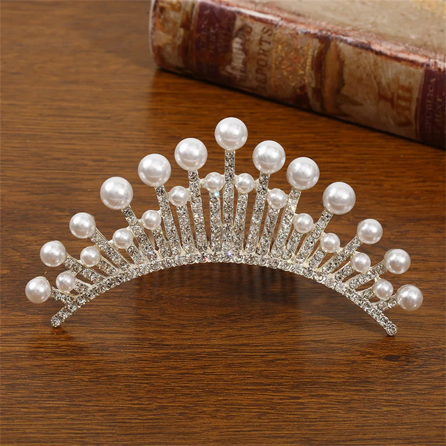 New Children's Crown Festival Show Headdress Princess Insert Comb Hair Decoration Rhinestone Pearl Birthday Hair Comb Wholesale