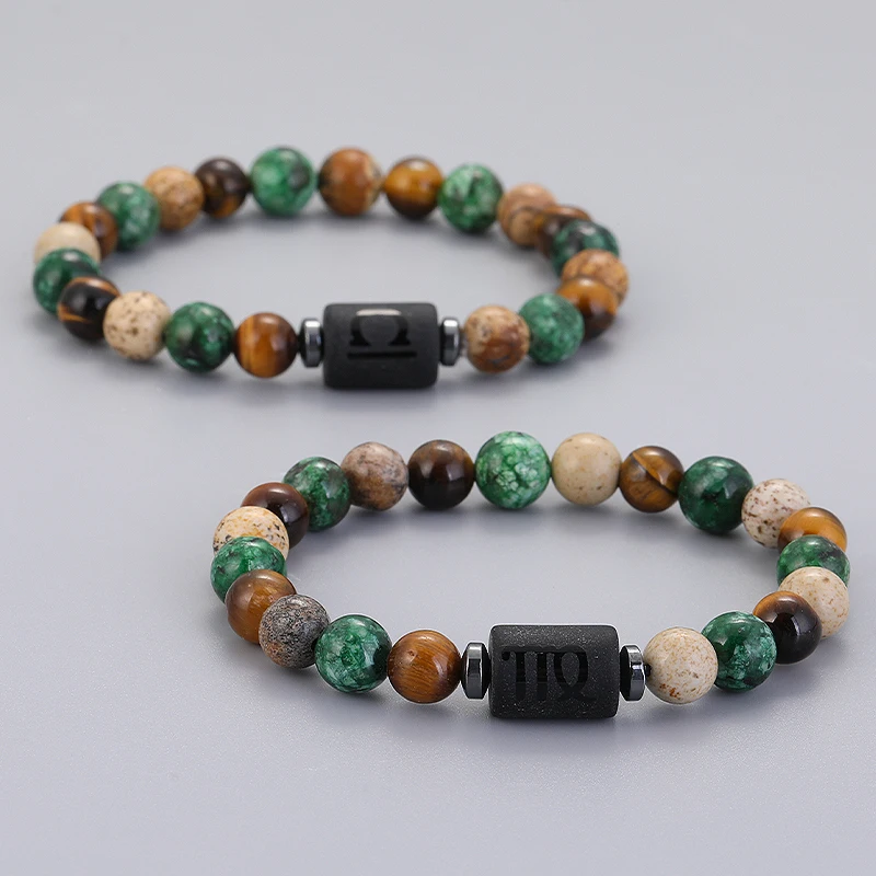 12 Zodiac Signs Natural Stone Bracelets Taurus Cancer Virgo Pisces Bracelets Ladies Men Couples Friendship Jewelry Gift Bracelet