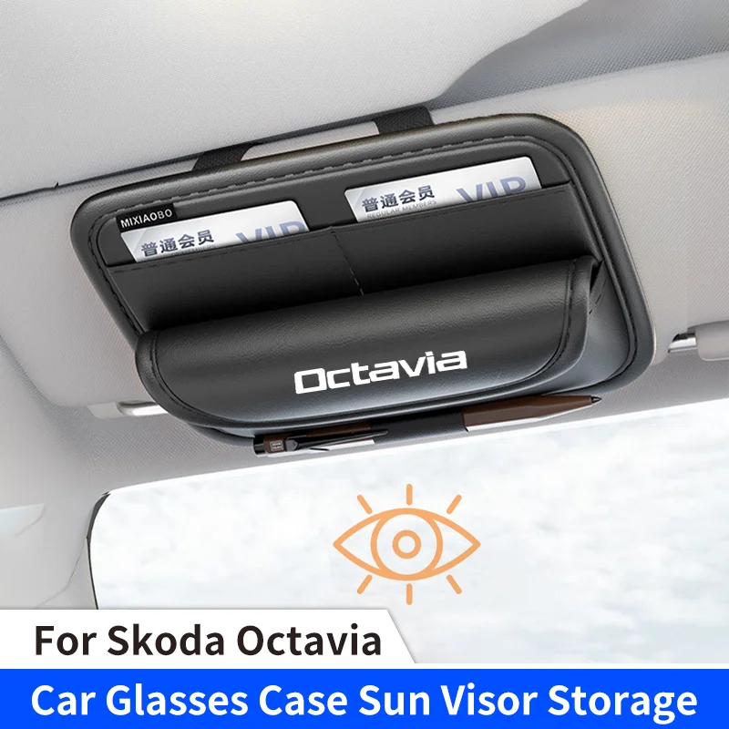 

Car Sun Visor Glasses Case Storage Bag For Skoda Octavia 2 3 RS VRS Tour A7 A5 Emblem Roomster Auto Sunshade Sunglasses Holder