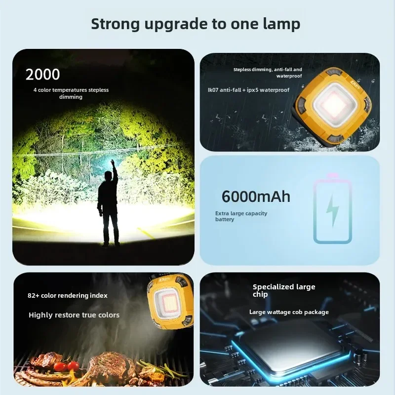 Powerful Led Camping Lights 6000mAh USB Rechargeable Magnetic Tent Light Emergency Working Lamp Power Bank Camping  Lantern