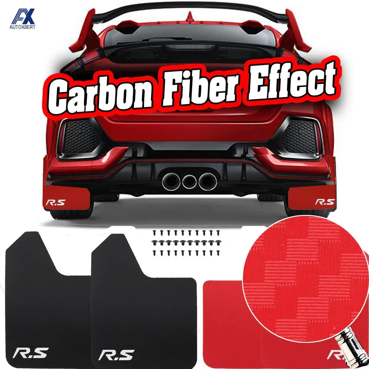 Rally Style Mud Flaps Carbon Fiber Effect Universal Splash Guards Fender Arch Protection Car Trunk Auto Clips Widen Body Styling