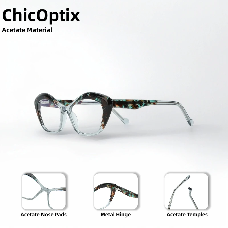 Vintage Leopard Print Optical Frames Women Fashion Cat Eye Glasses Luxury Design Acetate Frame Metal Hinge Clear Lenses